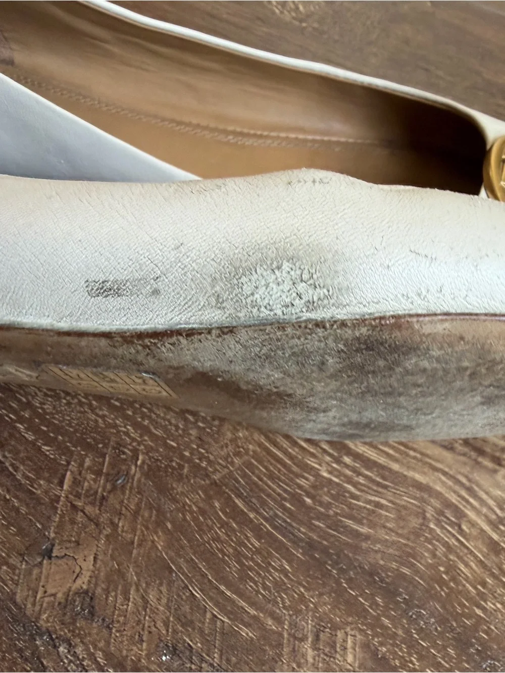 Tory Burch Two-Tone Cream and Black Leather Logo Ballet Flats
